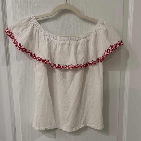 J. Crew Tops - J. Crew White Blouse with Red Embroidery